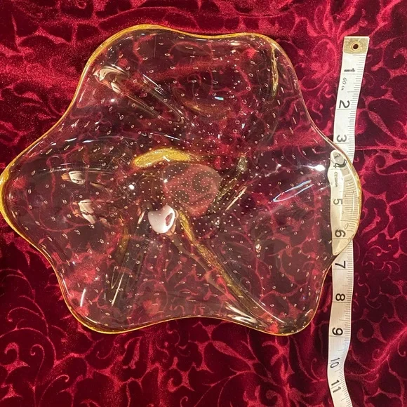 Amber colored candy or nut dish. Possible Murano controlled bubble. Stunning - Picture 5 of 6
